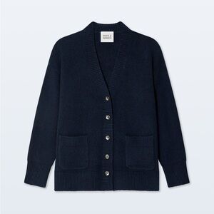 White & Warren Cashmere Luxe Pocket Cardigan - Deep Navy - luxury Brand - NEW